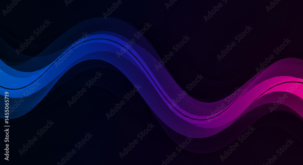 Poster Abstract image showing a wavy gradient line transitioning from blue to pink on a dark background