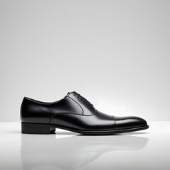 black dress shoe, isolated on a clean white background, studio lighting, sharp focus, commercial stock photography style.