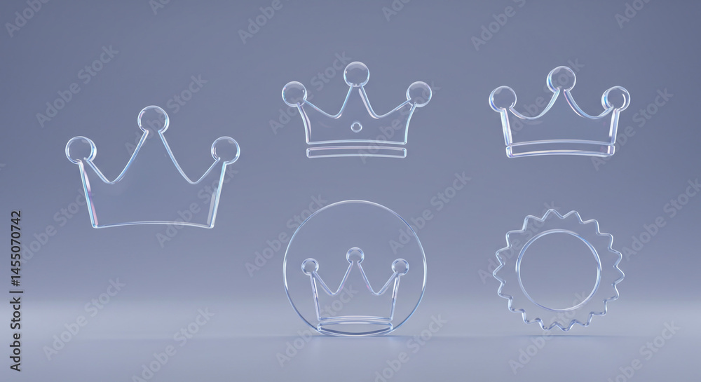 Poster A collection of translucent crown icons and a sun icon displayed on a light gray background