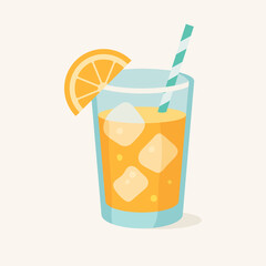 Refreshing Orange Juice with Ice and Straw – Flat Vector Illustration