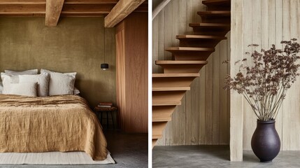 Rustic, earthy tones define a cozy interior design.