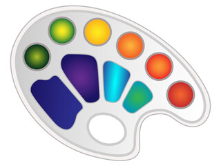 Palette with paints. Watercolor, acrylic. Items for artists. Materials for creativity. Children's creativity.	