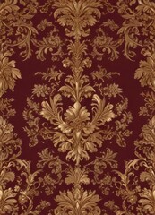 Intricate gold floral damask on deep burgundy, opulent royal design, royal, background