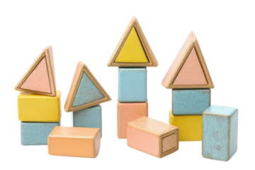 Pastel-colored wooden building blocks