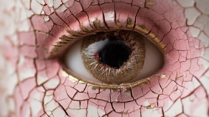 Cracked porcelain doll's eye closeup