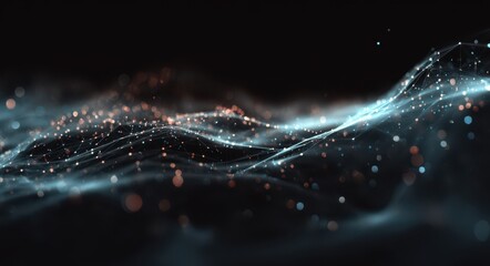 Abstract digital background with glowing dots and connections, creating an ethereal landscape for technology or data visualization