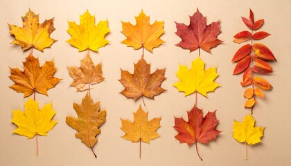 Fototapeta premium Autumn Leaf Collection: Yellow, Orange, Red Maple & Rowan