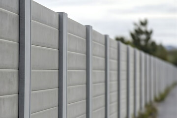 Long concrete structure with support columns, receding into the distance against a soft, muted sky. Horizontal rectangular textures are visible.