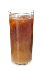 Tasty iced coffee in glass isolated on white