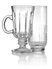 Different empty clean glasses isolated on white