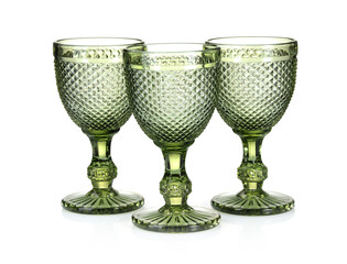 Three empty clean glasses isolated on white