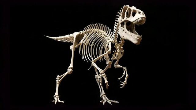 AI Generated Dinosaur Skeleton Fossil on Black Background