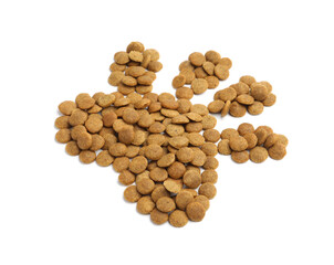 Paw made of dry pet food isolated on white