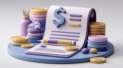 Financial Planning and Budgeting A Colorful 3D Illustration Featuring Coins a Notepad with Do