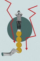 Vertical zine 3d collage of inexperienced businesswoman businessman stand arrow regress statistics...