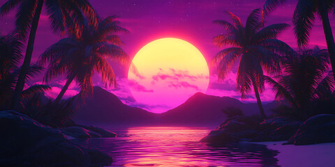 Stunning Pink Sunset Tropical Beach Wallpaper