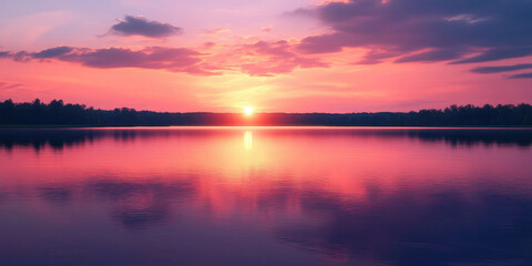 Obraz premium Pink Sunset Lake Peaceful Nature Landscape Image
