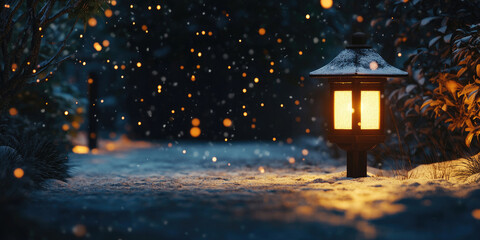 A Magical Winter Night Snowfall and Glowing Lanterns