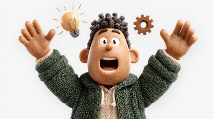 Creative Inspiration and Innovation A Character with Light Bulb and Gear Symbols