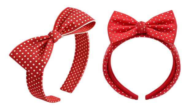 Red polka dot bow headbands fashion accessories on transparent background