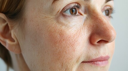 Fototapeta premium Closeup view of mature woman skin showing wrinkles and texture details natural aging process eye ear