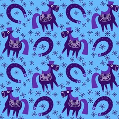 Christmas animals seamless horse pattern for wrapping paper and fabrics