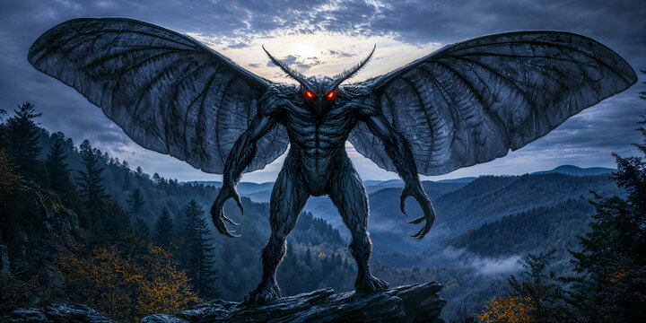 The Mothman of West Virginia, cryptid folklore creature, wide banner