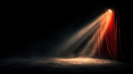 Dramatic red curtain under spotlight, evoking theatrical intensity and anticipation