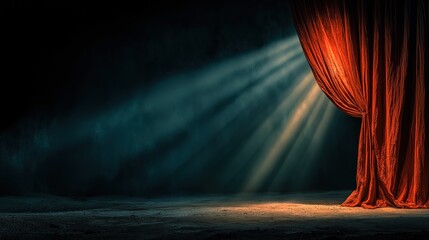 Dramatic red curtain under spotlight, evoking theatrical intensity and anticipation