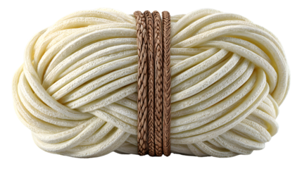 Creamcolored strands bundled together tied with brown rope abstract texture background