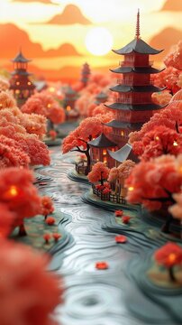 Papercut Paper Cut Kyoto Gion Pagoda Japan Travel Scen ic Landscape Destination Phone Mobile Background Wallpaper Art Illustration