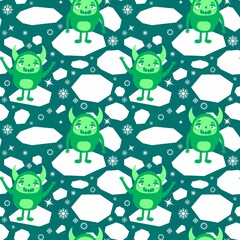 Obraz premium Winter monsters seamless Christmas yeti pattern for wrapping paper and fabrics