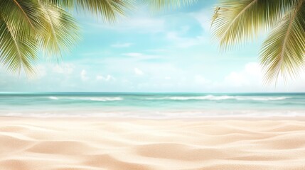 Tropical Beach with Palm Leaves Framing a Peaceful Ocean View