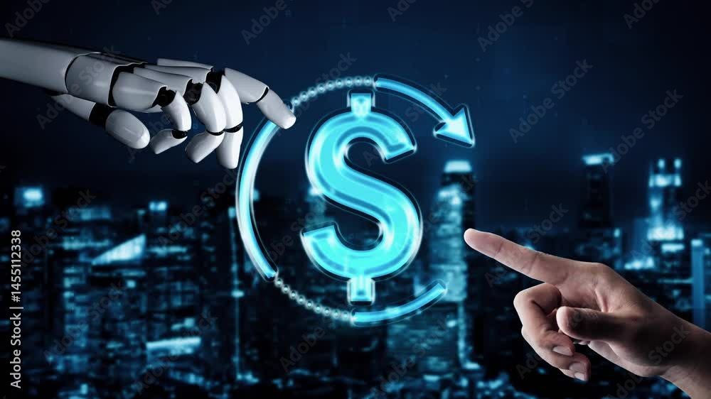 Poster futuristic robot artificial intelligence enlightening ai technology development and machine learning