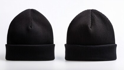 black knit beanie hat with pom pom isolated on white background white background