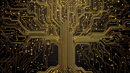 Abstract circuit board tree design illustration. [Gilded Mechanica] | Stem Circuits | rooted wires. Illustration