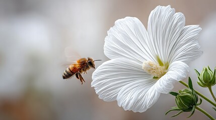 Obraz premium A macro shot of a floret with a bumblebee perched atop it, surrounded by a reflective lake