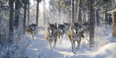 Naklejka premium Winter Wonderland Dogsledding Through a Snowy Forest