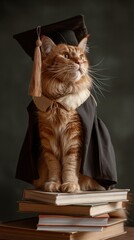 Cat in Tiny Graduation Robes Celebrates Academic Achievement