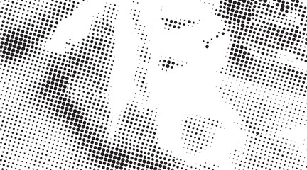 A grayscale portrait features a woman&rsquo;s face partially obscured by dynamic repeating polka dots.