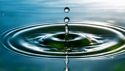 close up of water droplets falling into a pond forming ripples and creating a serene calming effect
