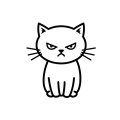 Grumpy Cat Icon: A minimalist black and white vector illustration depicting a grumpy-looking cat, perfect for pet-related themes,  communication, and social media content.  