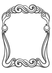 Ornate vintage frame in Art Nouveau style with intricate swirls and decorative curves, monochrome black line. Decorative border for cards, invitations, or certificates. Vector illustration.