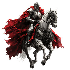 A Cartoon Knight Riding a Horse Isolated on Transparent Background