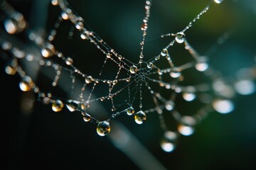 Dew Droplets Shimmer in Perfect Hexagonal Formation on Spider Silk