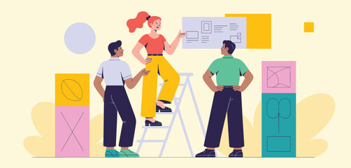 Team Collaboration and Project Planning, Businessmen Discussing Tasks and Workflow Organization Illustration 
