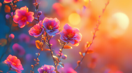 Abstract holographic, neon expressionism with hippie flowers vintage wallpaper, bright colors of the sun sunset. [Gilded Mechanica] | Brass Petals | vintage bloom. Illustration