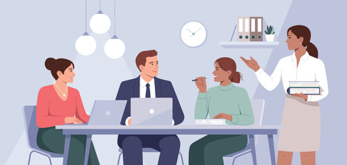 Concept of Teamwork and Cooperation in Business Among Diverse Professionals in a Modern Corporate Setting
