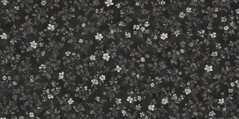 Fototapeta premium Elegant charcoal small floral wallpaper Intricate, seamless pattern with tiny blossoms , charcoal, flowers, art