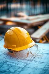 Hard Hat and Safety Glasses on Blueprint